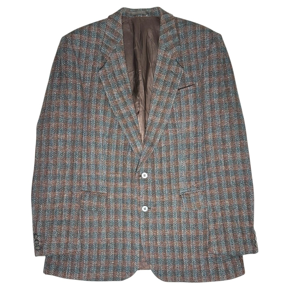 Centaur Harris Tweed Blazer‎ Mens 46R Brown Blue Check Wool Sport Coat